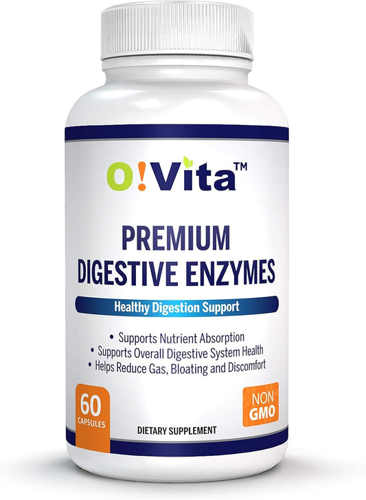 Plant-Based O!VITA Premium Digestive Enzymes for Improved Digestion and Nutrient Absorption - 60 Non-GMO Capsules