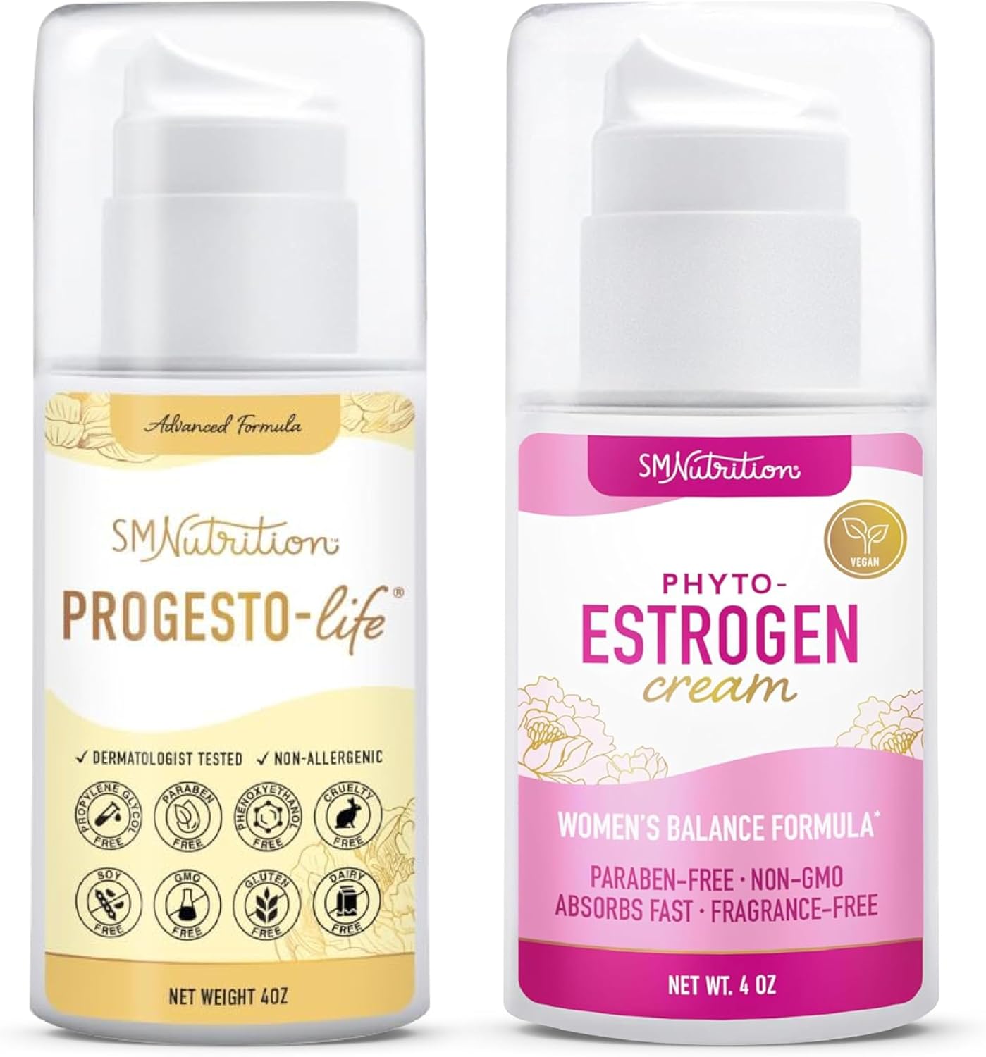 Plant Based PhytoEstrogen & Progesterone Cream Combo for Women | Hormone Balance Support (96 Servings Each)