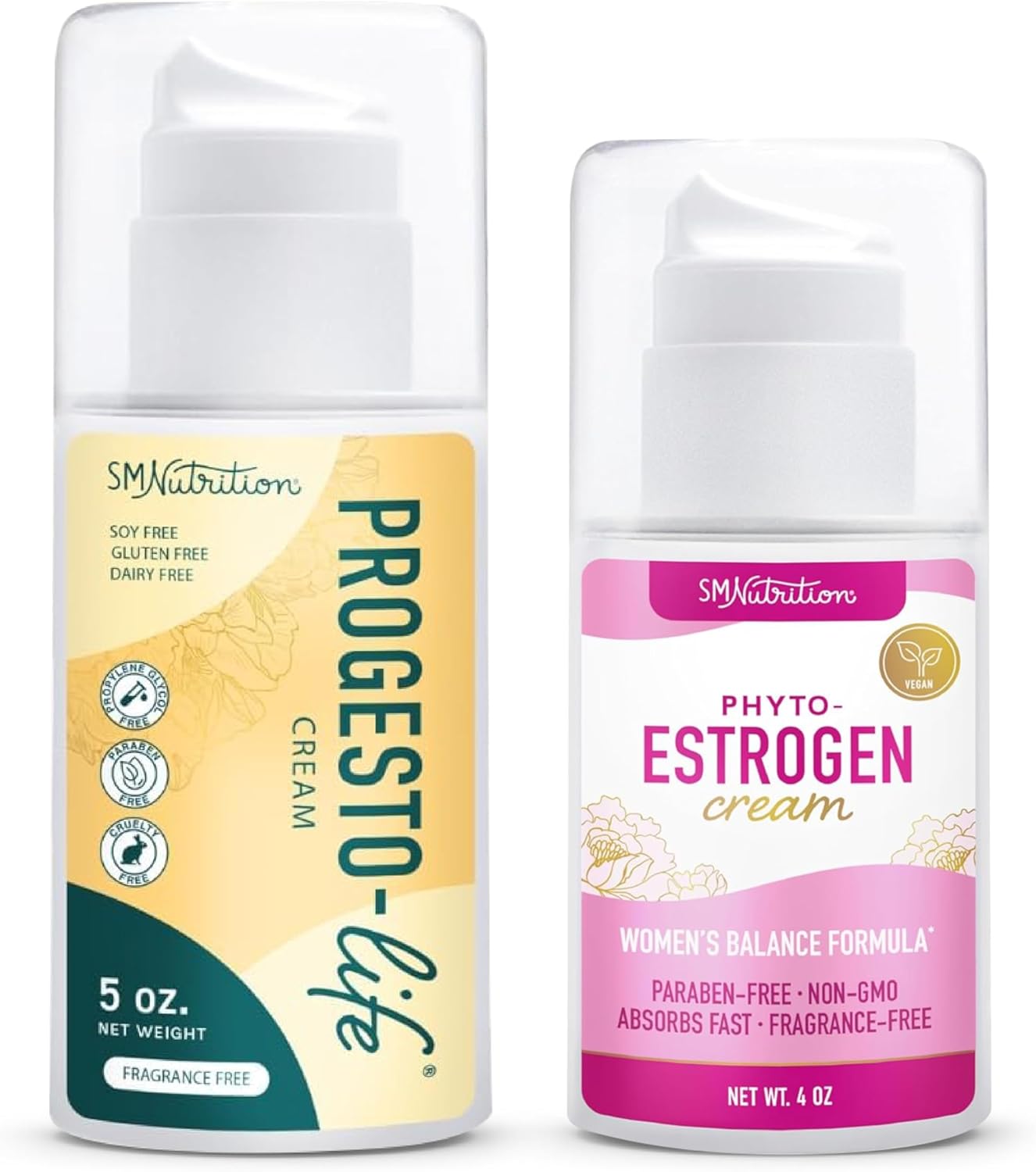 Plant Based PhytoEstrogen & Progesterone Cream for Hormone Balance in Women - 96 Servings Estrogen Cream + 120 Servings Progesterone Cream