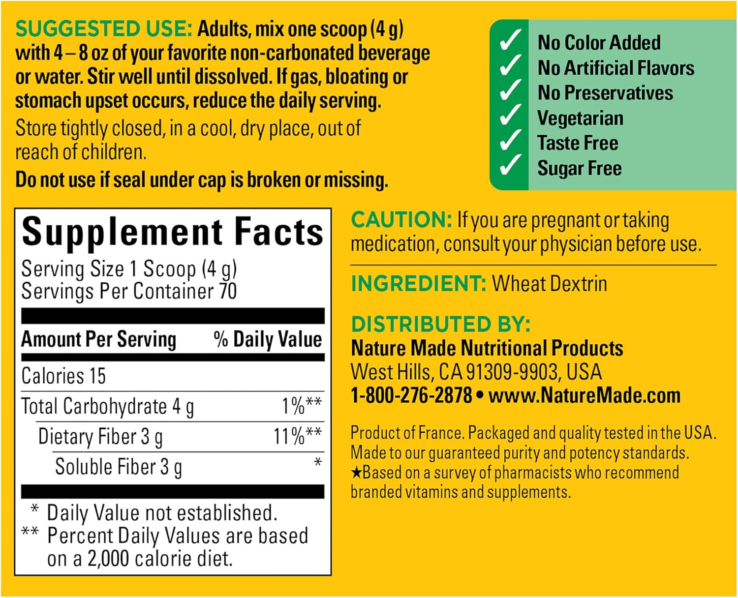 Plant Based Prebiotic Fiber Powder for Digestive Support - Taste Free, Sugar Free, Vegetarian Drink Mix - 9.87 oz, 70 Servings