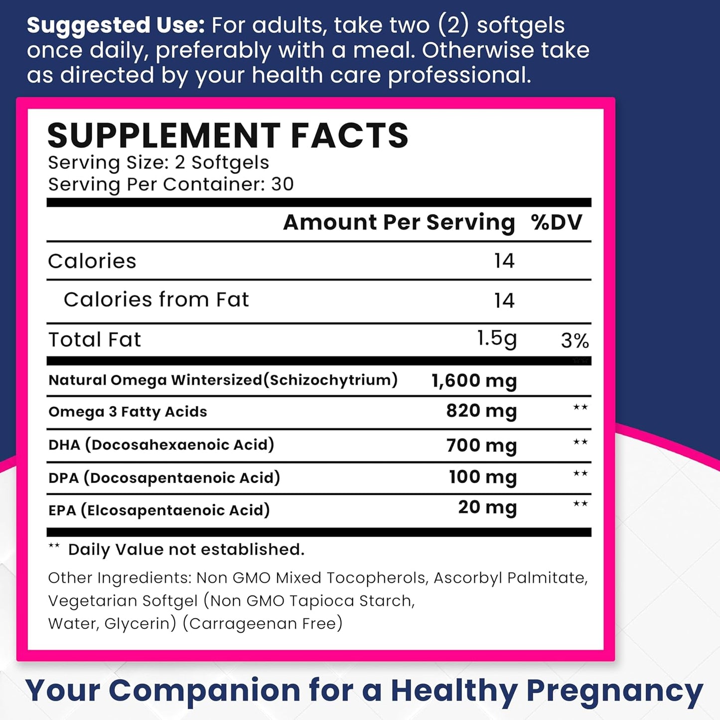 Plant-Based Prenatal DHA Supplements - Vegan 800mg DHA DPA Omega 3 - Supports Mom and Baby Health - Brain and Eye Development - No Fish Oil