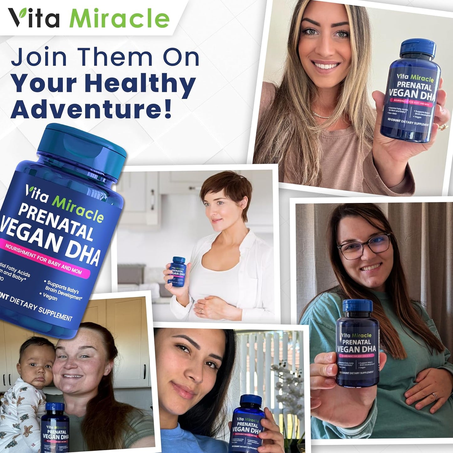 Plant-Based Prenatal DHA Supplements - Vegan 800mg DHA DPA Omega 3 - Supports Mom and Baby Health - Brain and Eye Development - No Fish Oil