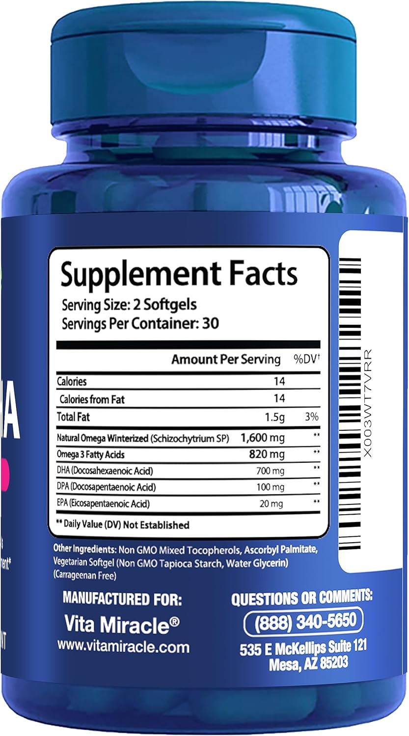 Plant-Based Prenatal DHA Supplements - Vegan 800mg DHA DPA Omega 3 - Supports Mom and Baby Health - Brain and Eye Development - No Fish Oil