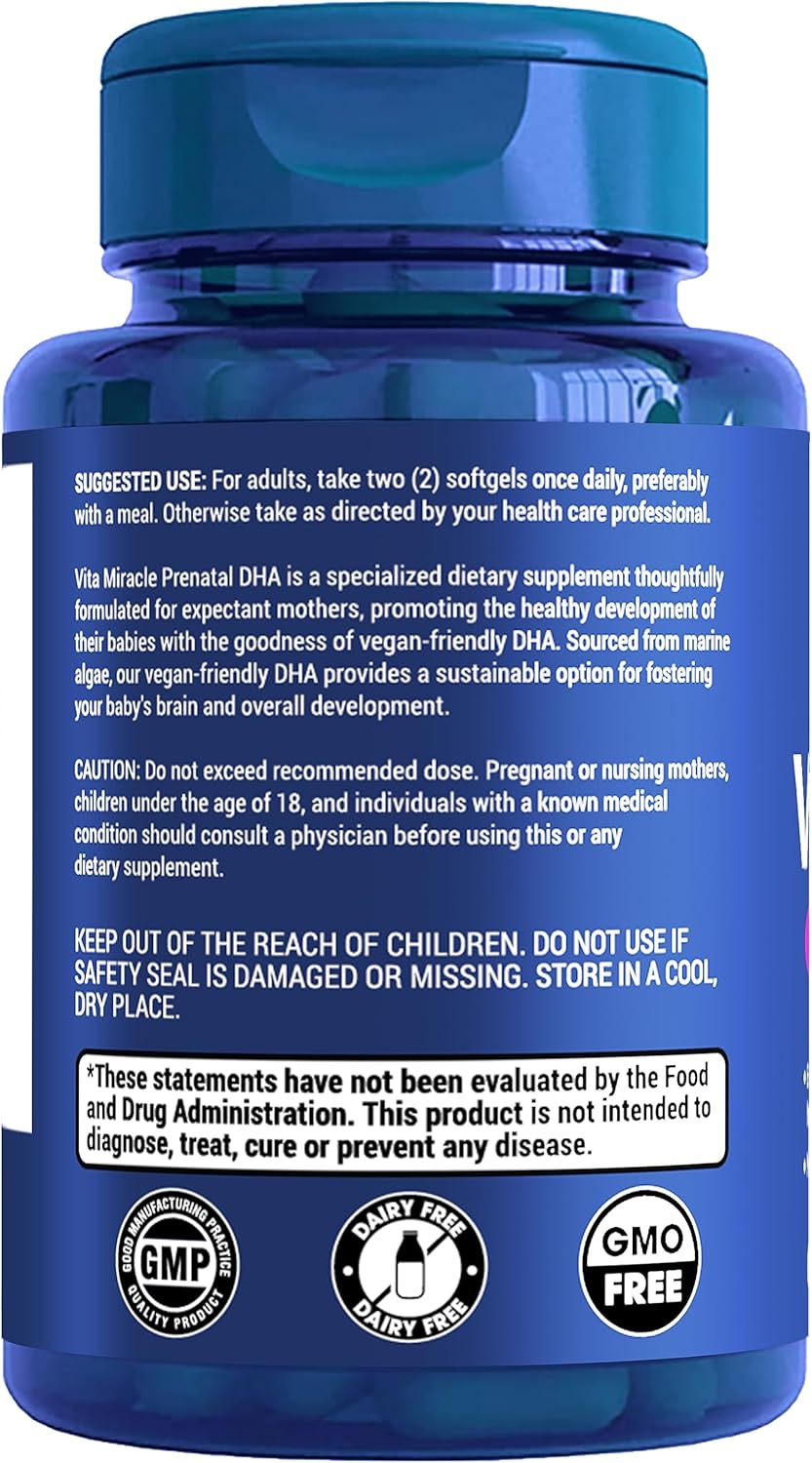 Plant-Based Prenatal DHA Supplements - Vegan 800mg DHA DPA Omega 3 - Supports Mom and Baby Health - Brain and Eye Development - No Fish Oil