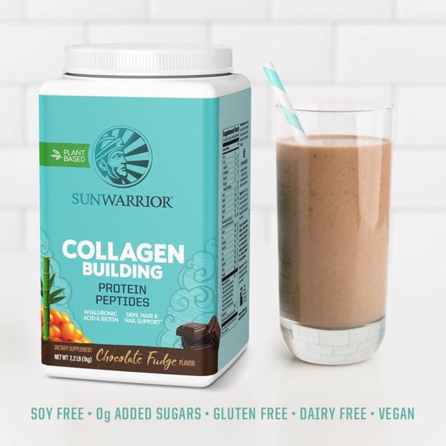 Plant-Based Protein Powder with Collagen Building Peptides, Hyaluronic Acid, and Biotin for Hair, Skin, and Nails - Chocolate Flavor (40 Servings)