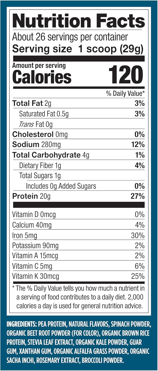 Plant-Based Protein Powder with Greens, Berry Flavor - 20g Protein, Vegan, Non-GMO, Pea Protein Blend for Women and Men, 1.7 lbs
