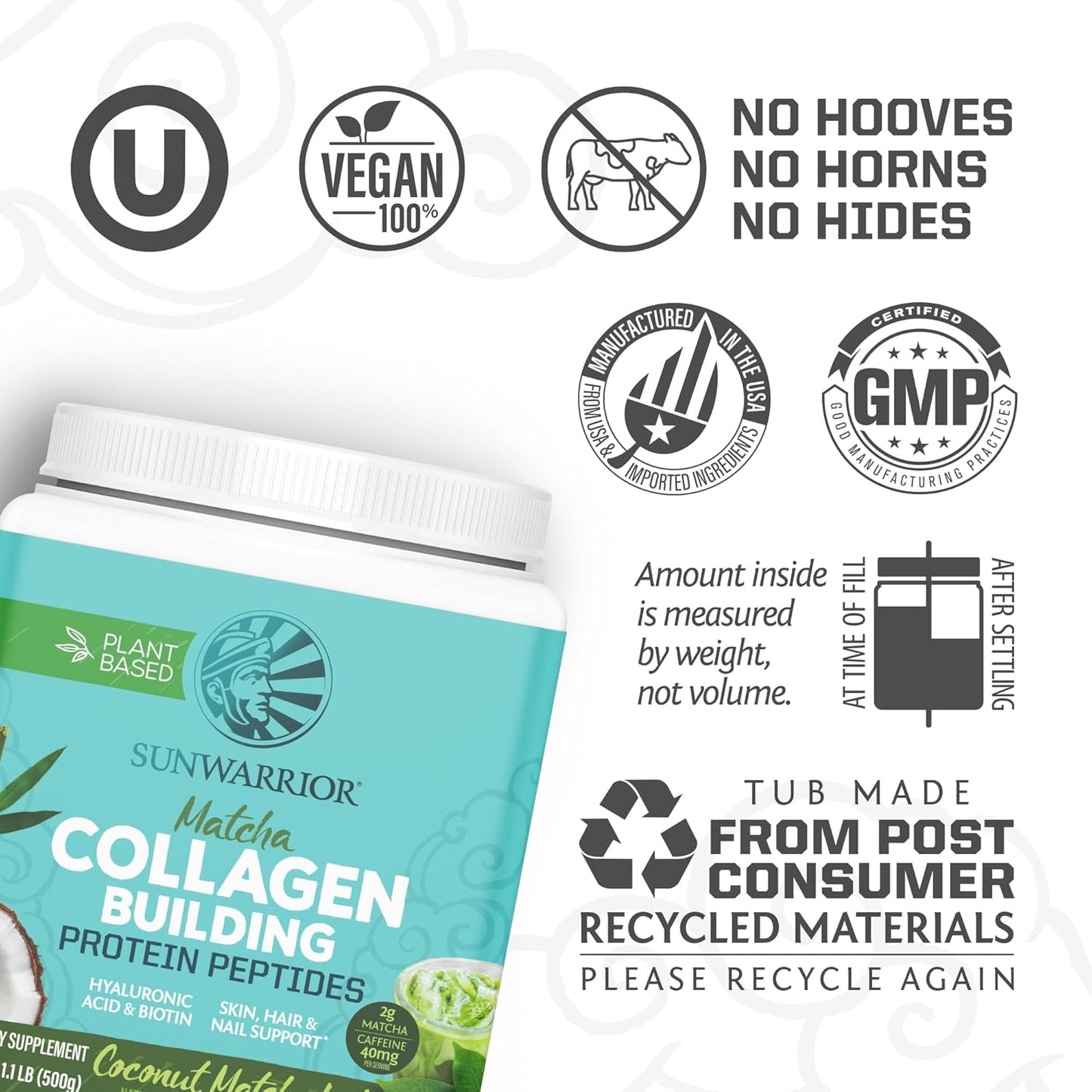 Plant-Based Protein Powder with Vegan Collagen Peptides, Hyaluronic Acid, and Biotin for Hair, Skin, and Nails - Coconut Matcha Latte Flavor - Non-GMO, Dairy & Sugar Free, Low Carb - 20 Servings