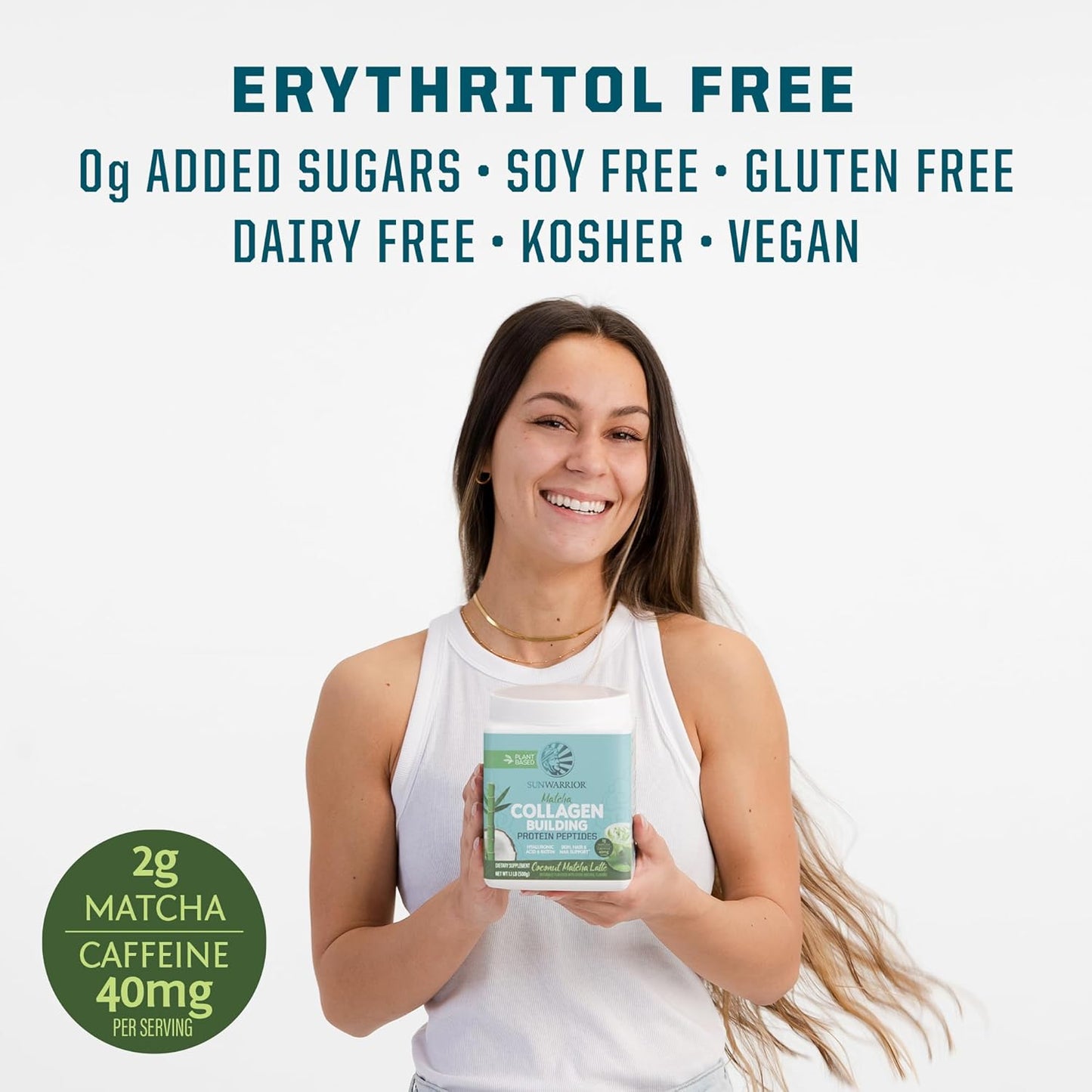 Plant-Based Protein Powder with Vegan Collagen Peptides, Hyaluronic Acid, and Biotin for Hair, Skin, and Nails - Coconut Matcha Latte Flavor - Non-GMO, Dairy & Sugar Free, Low Carb - 20 Servings