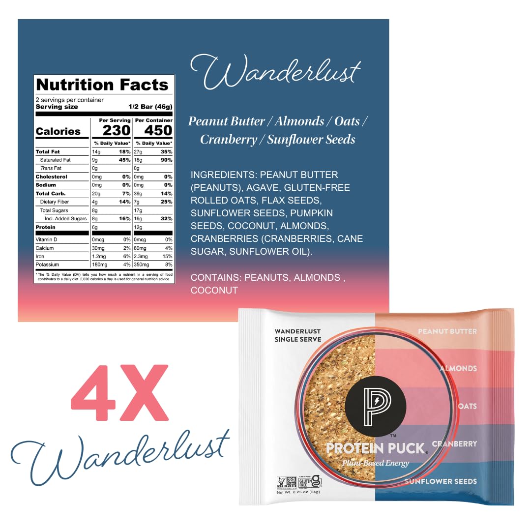 Plant Based Protein Puck Bars Variety Pack - 16 Count, 3.25 oz Gluten Free Vegan Snacks, Non GMO Kosher Certified