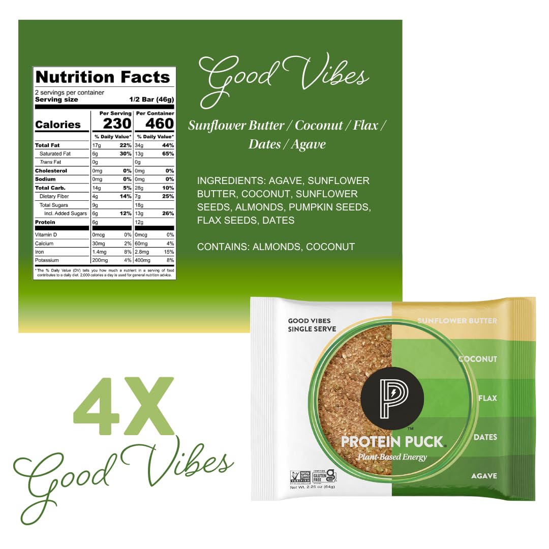 Plant Based Protein Puck Bars Variety Pack - 16 Count, 3.25 oz Gluten Free Vegan Snacks, Non GMO Kosher Certified