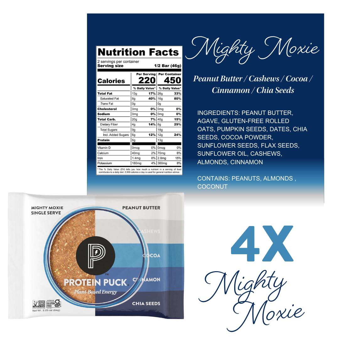 Plant Based Protein Puck Bars Variety Pack - 16 Count, 3.25 oz Gluten Free Vegan Snacks, Non GMO Kosher Certified