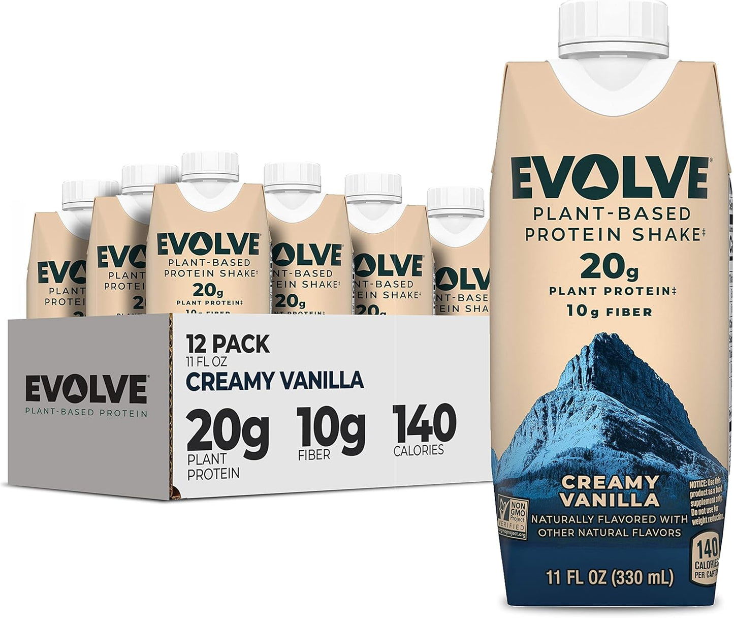 Plant-Based Protein Shake, Vanilla Bean Flavor, 20g Vegan Protein, Dairy-Free, No Artificial Sweeteners, Non-GMO, 10g Fiber, 11 Fl Oz, Pack of 12