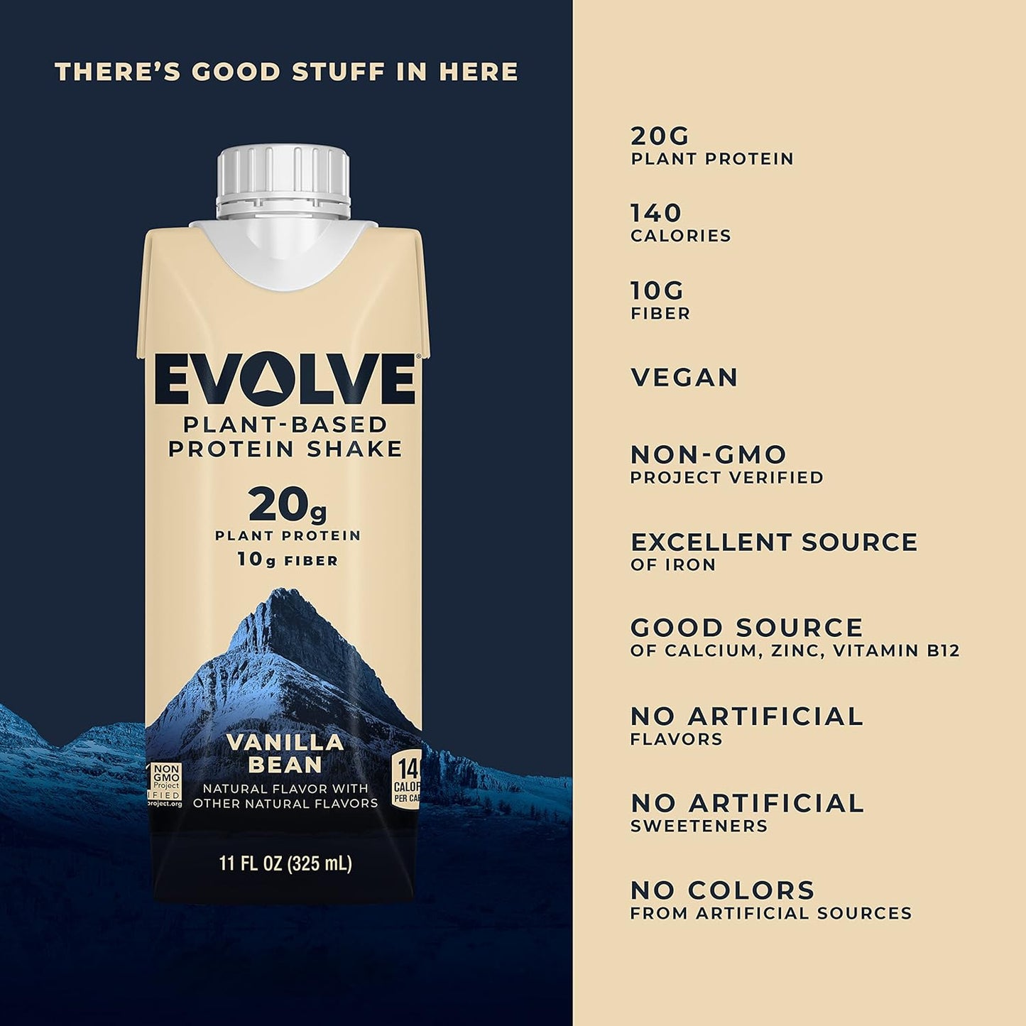 Plant-Based Protein Shake, Vanilla Bean Flavor, 20g Vegan Protein, Dairy-Free, No Artificial Sweeteners, Non-GMO, 10g Fiber, 11 Fl Oz, Pack of 12