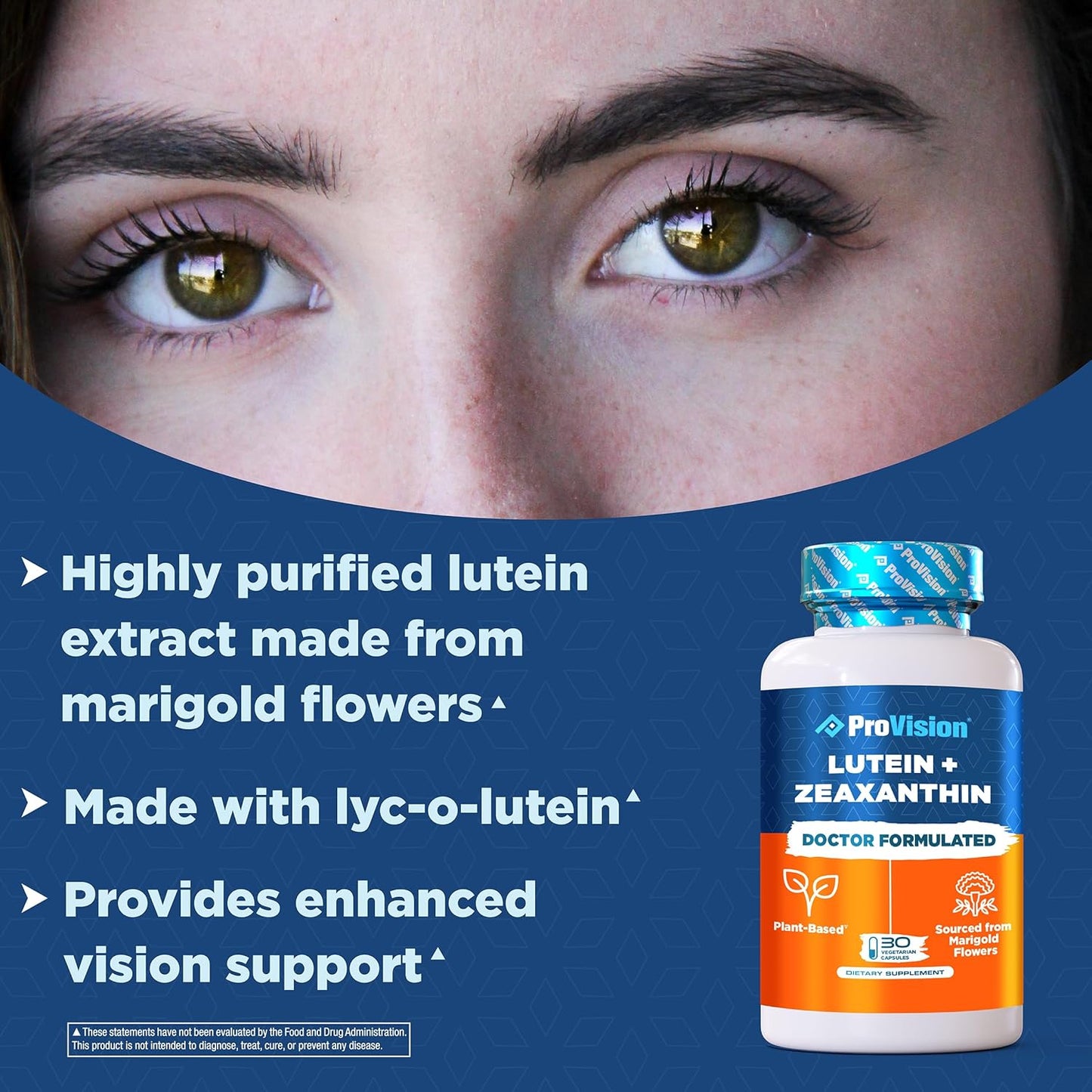 Plant-Based ProVision Lutein & Zeaxanthin Eye Vitamins - Natural Zeaxanthin & Lutein Supplement for Eye Health - 30 Capsules