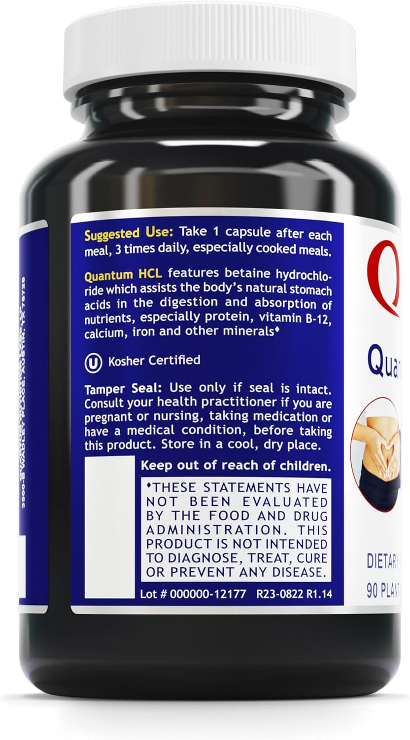 Plant-Based Quantum Betaine HCL Capsules for Digestive Function & Low Stomach Acid - 90 Count