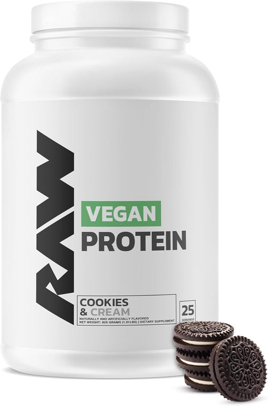 Plant-Based RAW Vegan Protein Powder, Cookies N Cream - Fortified with Vitamins for Muscle Growth & Recovery - Low-Fat, Low Carb, Naturally Sweetened - 25 Servings