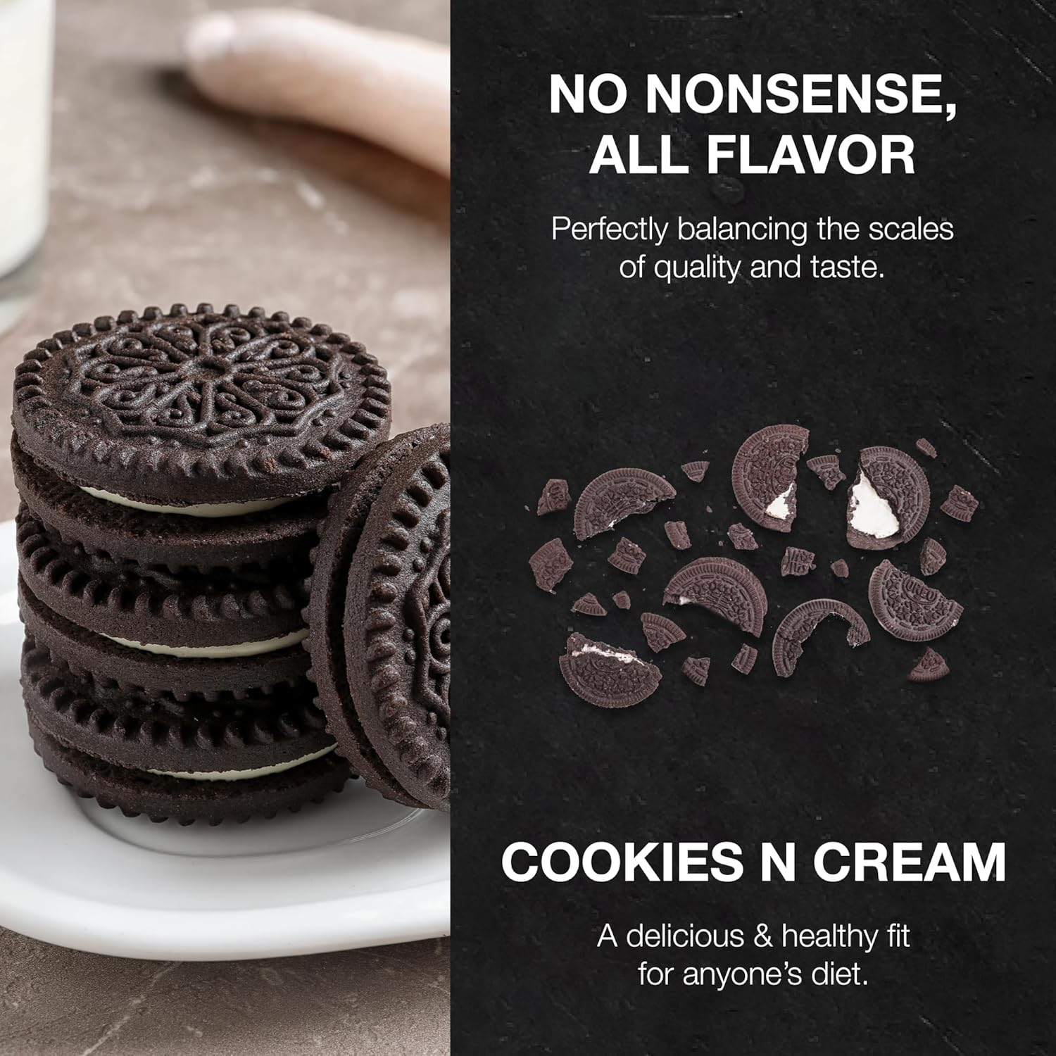 Plant-Based RAW Vegan Protein Powder, Cookies N Cream - Fortified with Vitamins for Muscle Growth & Recovery - Low-Fat, Low Carb, Naturally Sweetened - 25 Servings