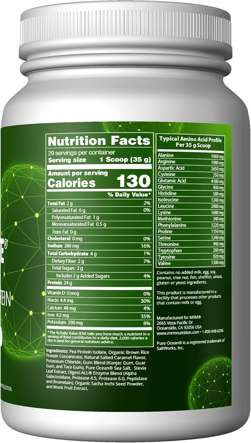 Plant-Based Salted Caramel Flavored Protein Powder with BCAAs and Digestive Enzymes - Vegan and Gluten-Free - 30 Servings