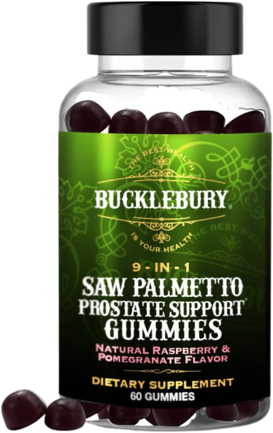 Plant-Based Saw Palmetto Gummies for Prostate Support - Natural Raspberry & Pomegranate Flavour - 60 Gummies