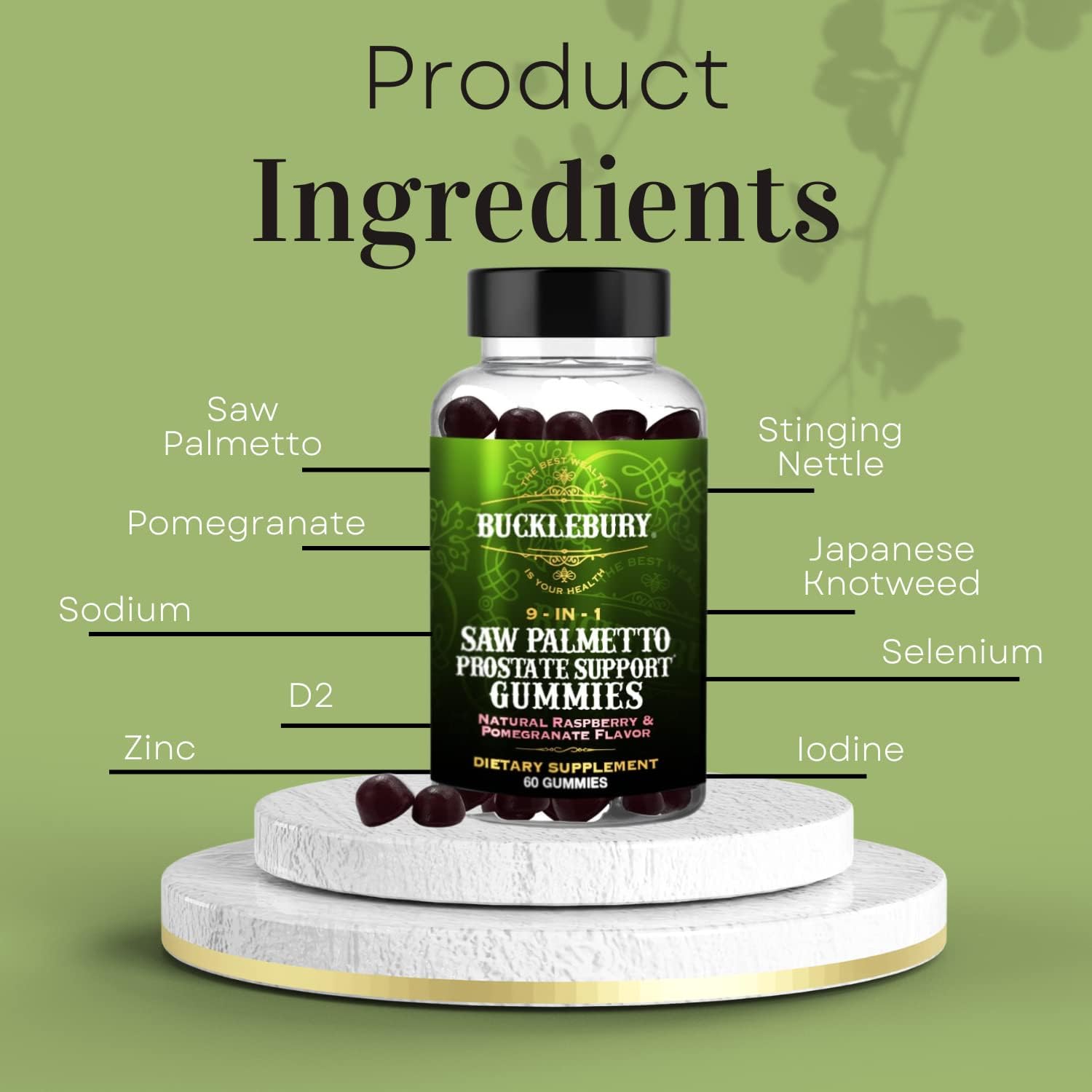 Plant-Based Saw Palmetto Gummies for Prostate Support - Natural Raspberry & Pomegranate Flavour - 60 Gummies