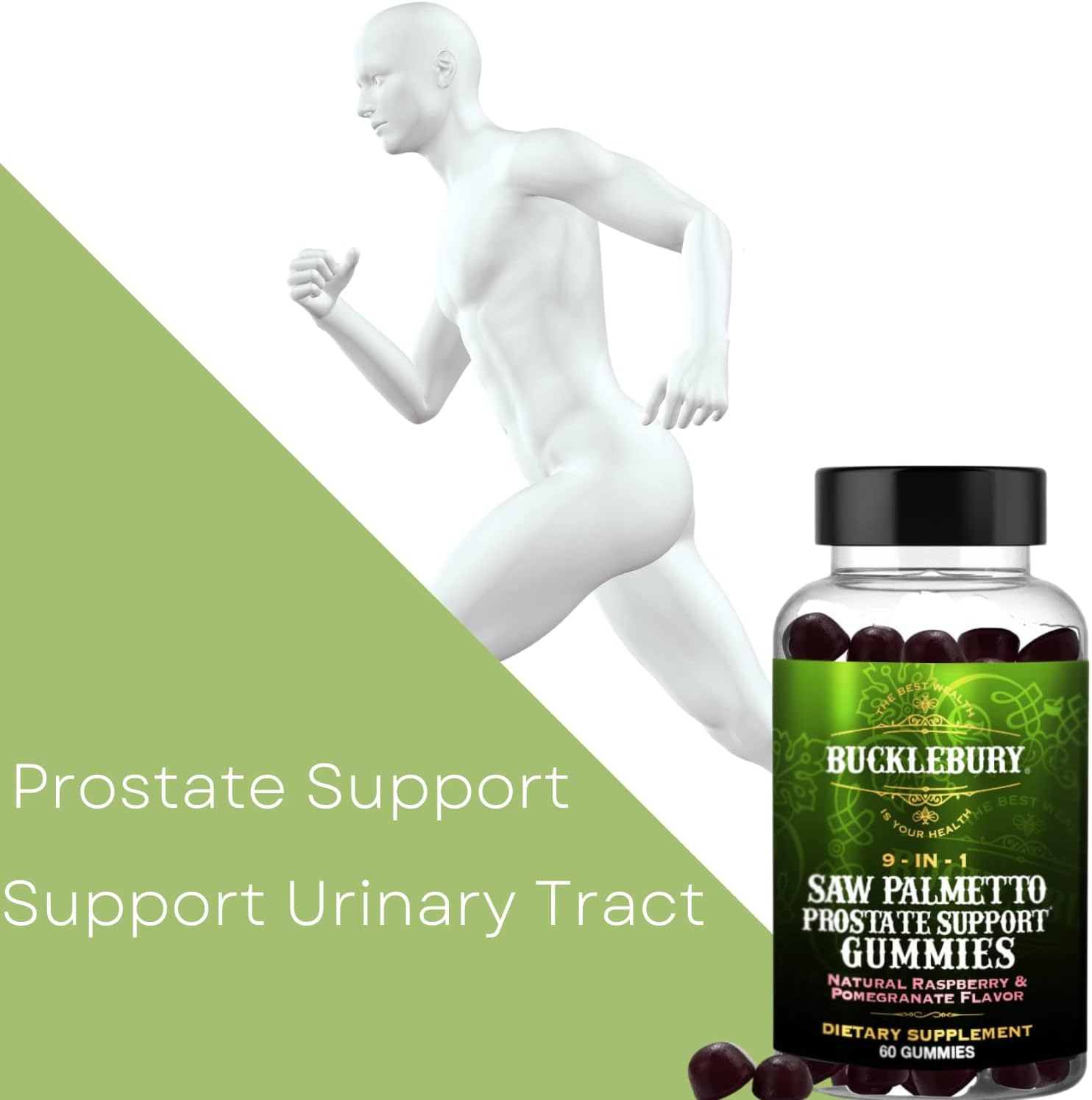 Plant-Based Saw Palmetto Gummies for Prostate Support - Natural Raspberry & Pomegranate Flavour - 60 Gummies