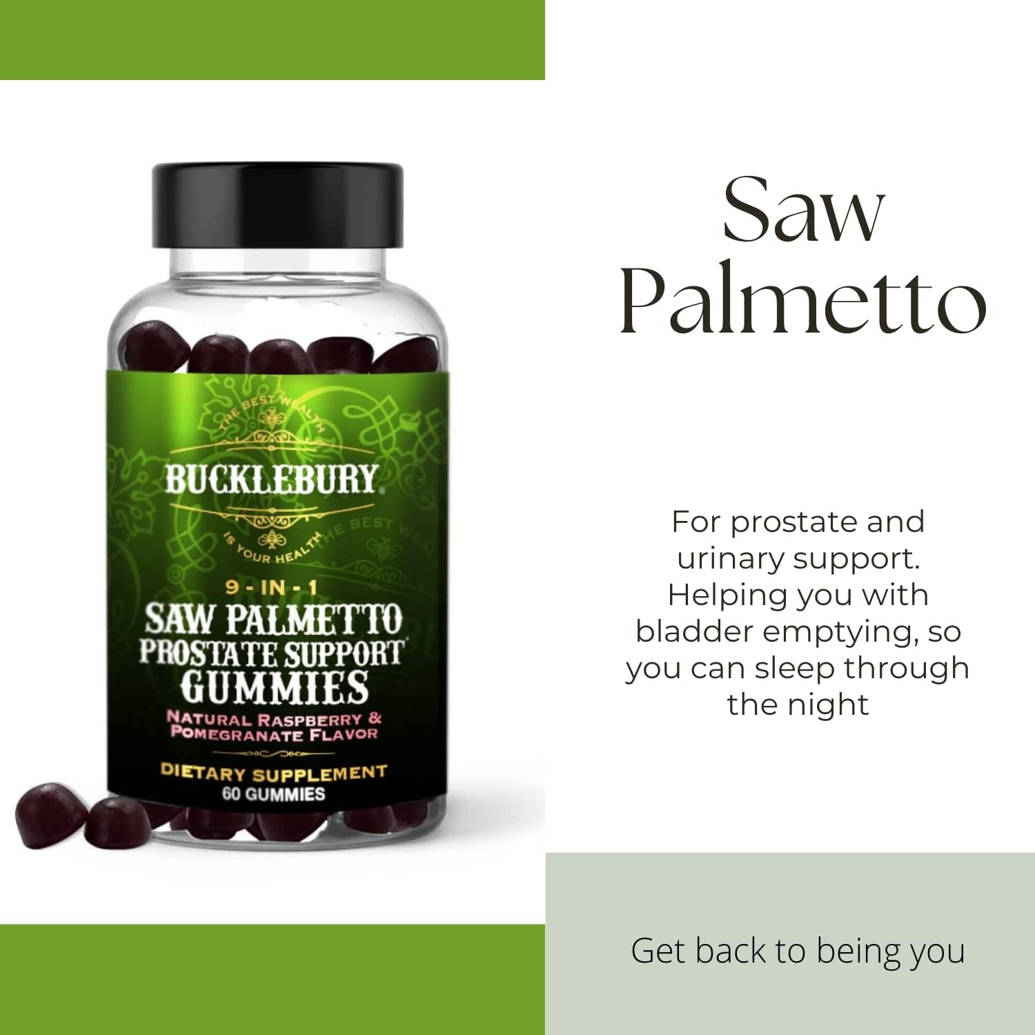 Plant-Based Saw Palmetto Gummies for Prostate Support - Natural Raspberry & Pomegranate Flavour - 60 Gummies