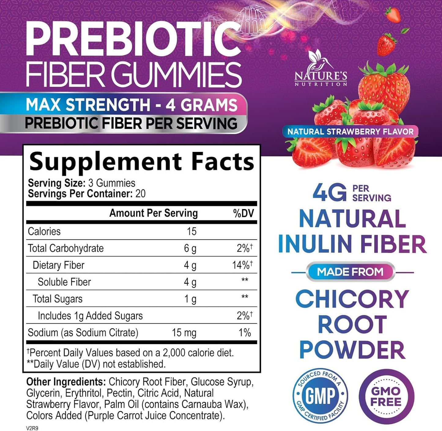 Plant-Based Soluble Fiber Gummies for Adults - 4g Daily Fiber Supplement for Digestive Health - Non-GMO Prebiotic Support - 60 Gummies