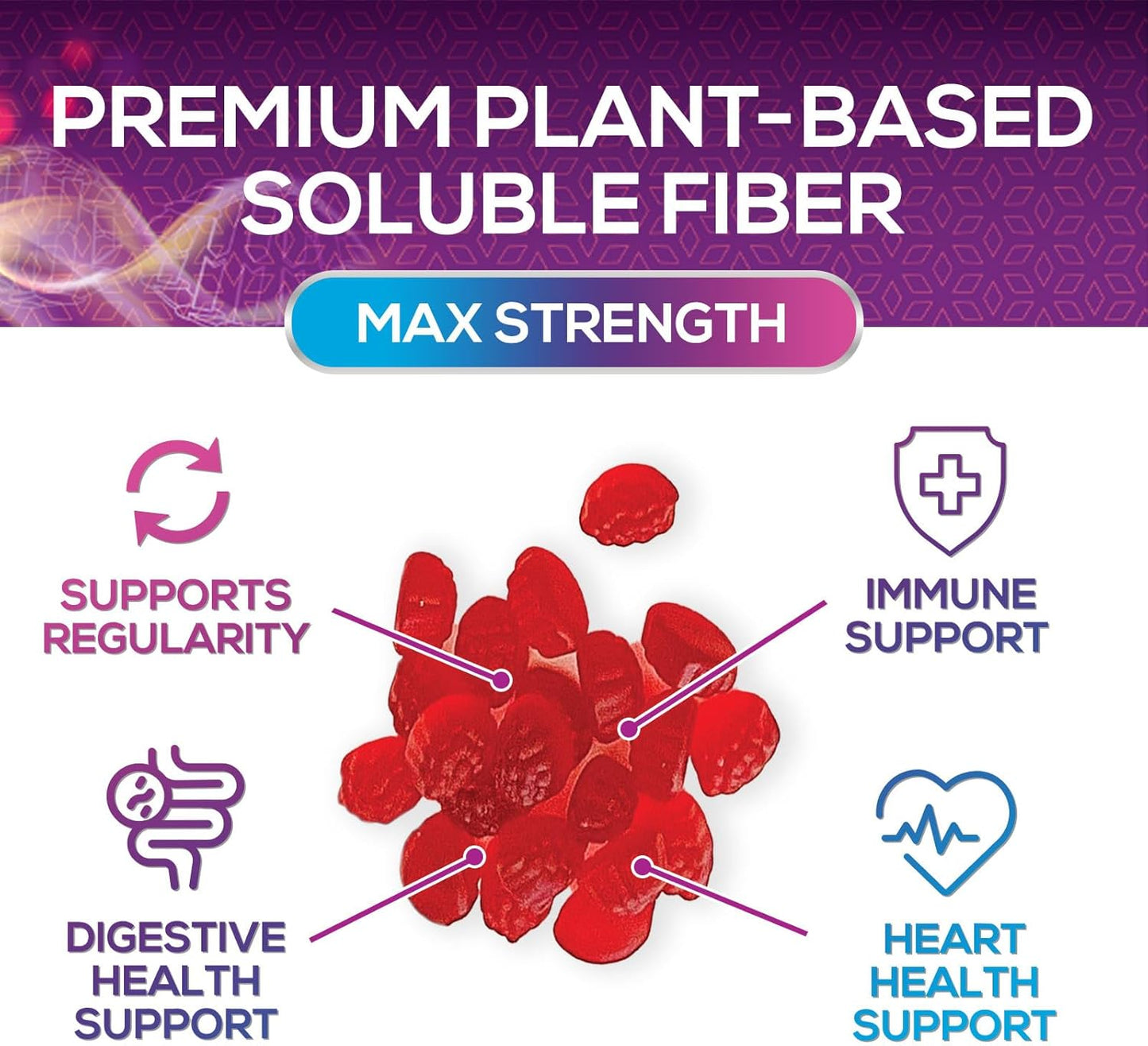 Plant-Based Soluble Fiber Gummies for Adults - 4g Daily Fiber Supplement for Digestive Health - Non-GMO Prebiotic Support - 60 Gummies
