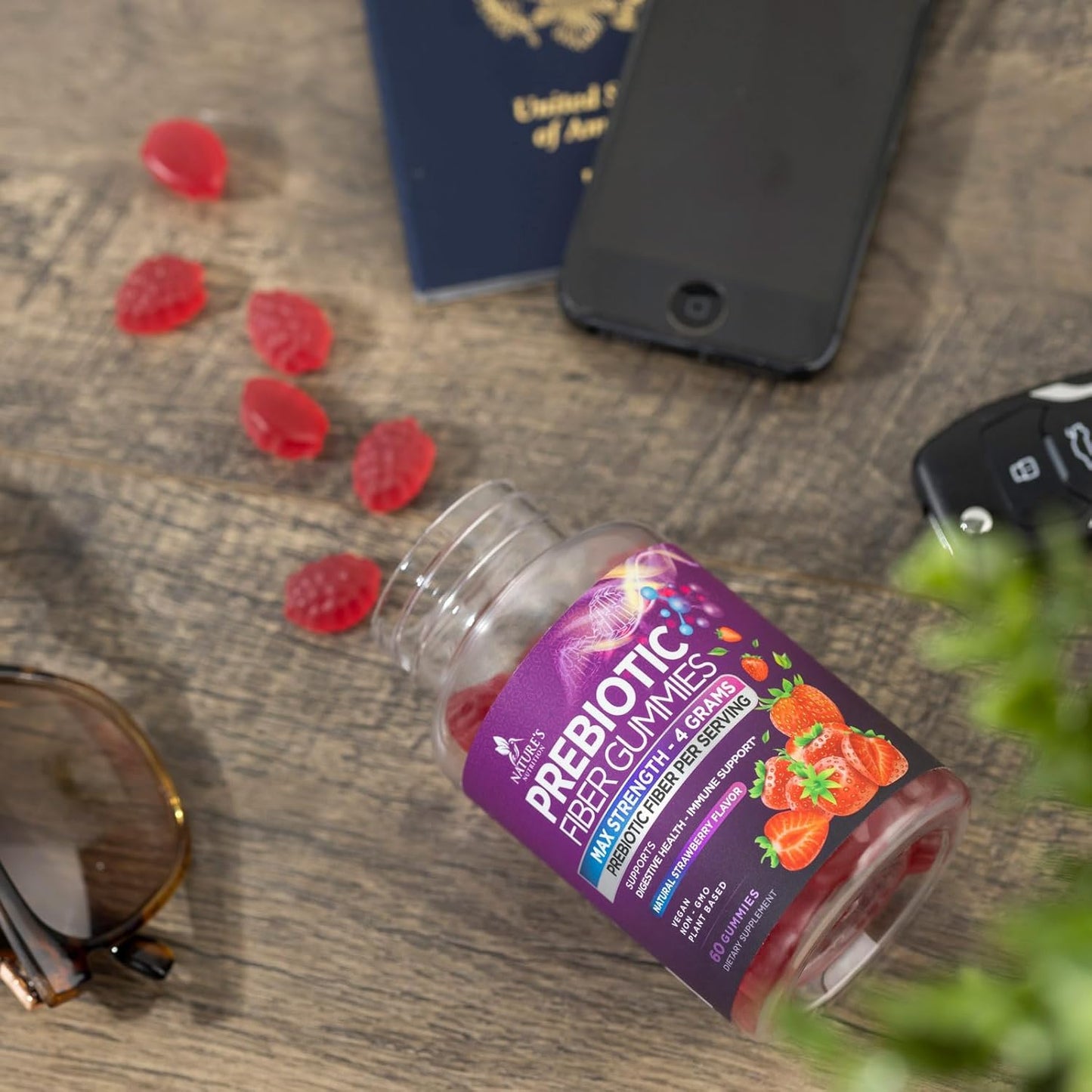 Plant-Based Soluble Fiber Gummies for Adults - 4g Daily Fiber Supplement for Digestive Health - Non-GMO Prebiotic Support - 60 Gummies