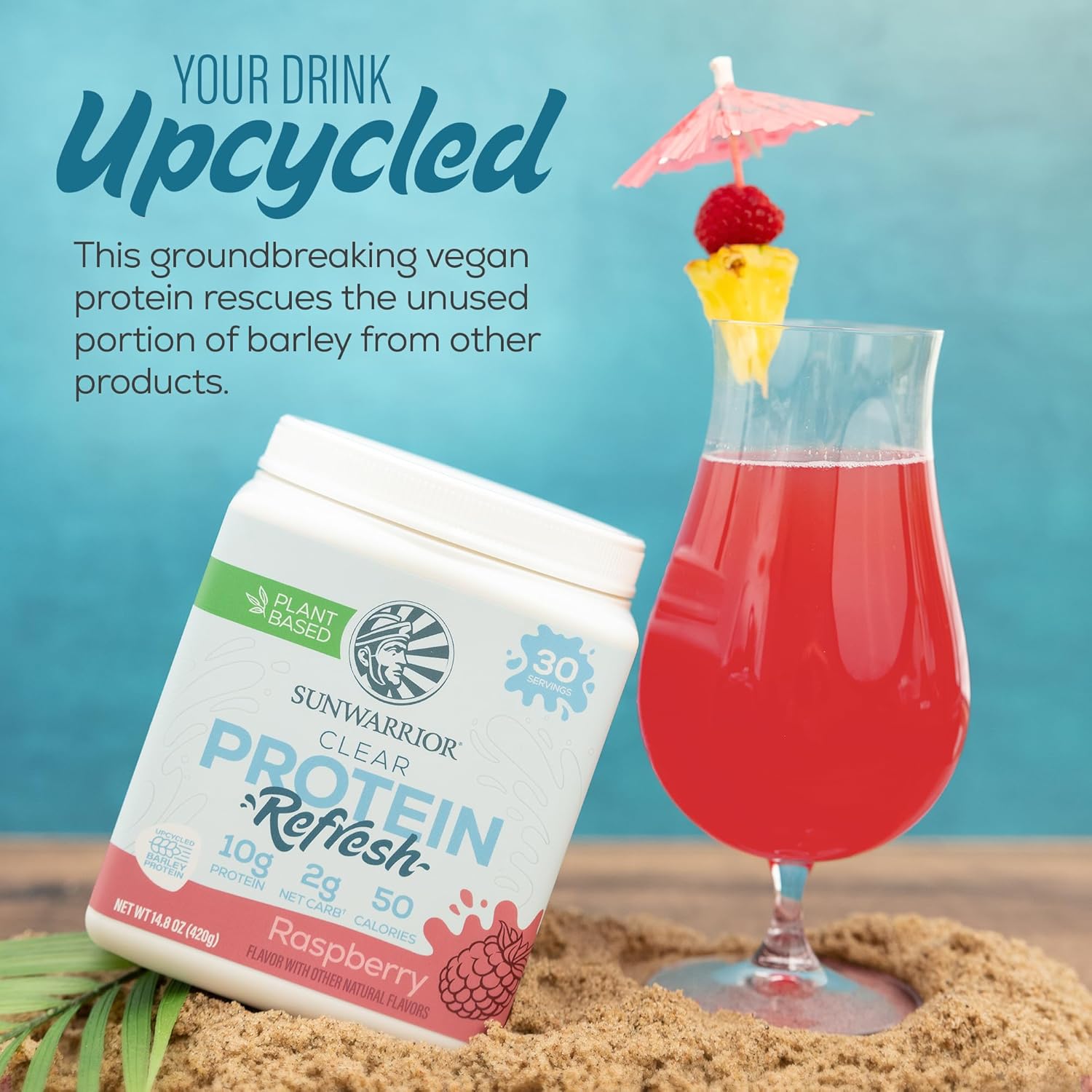 Plant-Based Sunwarrior Clear Protein Powder Water Mix with Vegan Protein, Hydration Additive, Raspberry Flavored - 10g Protein Per Serving - 420g Tub, 30 Servings - Refreshing Clear Protein Refresh