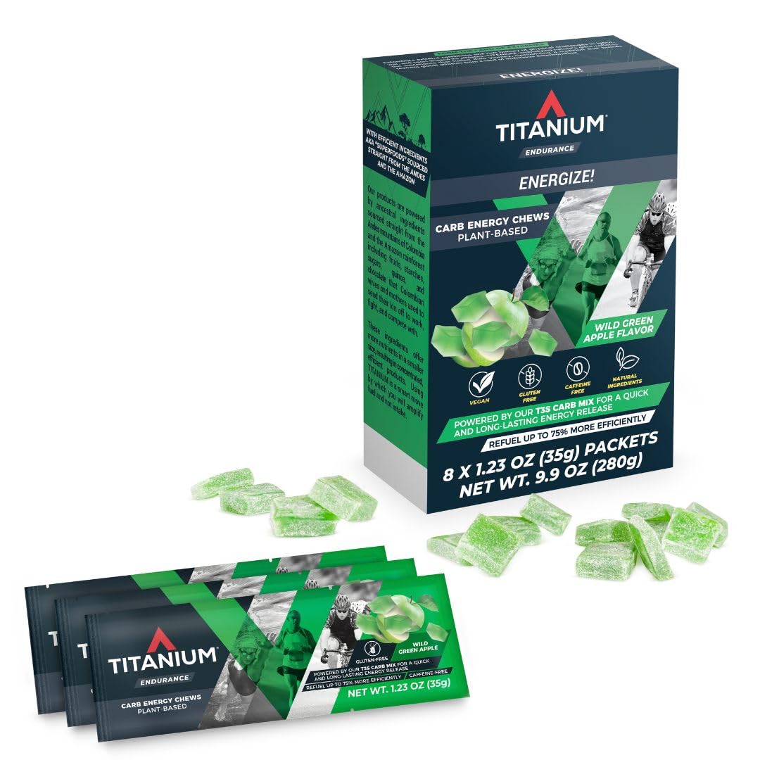 Plant-Based Titanium Energy Chews for Endurance - Natural Energy Gummies for Running and Cycling - Preworkout Snack Blocks - 8 Count Pack