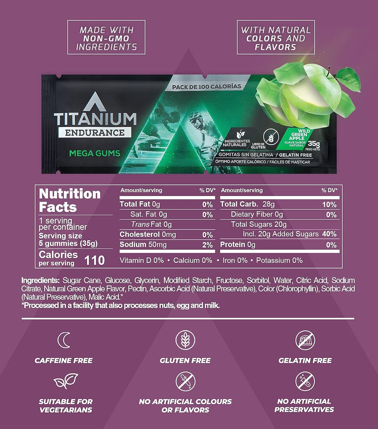 Plant-Based Titanium Energy Chews for Endurance - Natural Energy Gummies for Running and Cycling - Preworkout Snack Blocks - 8 Count Pack