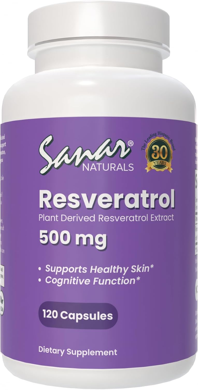 Plant Based Trans Resveratrol Supplement 500mg - Promotes Healthy Aging, Cognitive Function, & Heart Health - Vegan & Non-GMO - 120 Capsules by Sanar Naturals