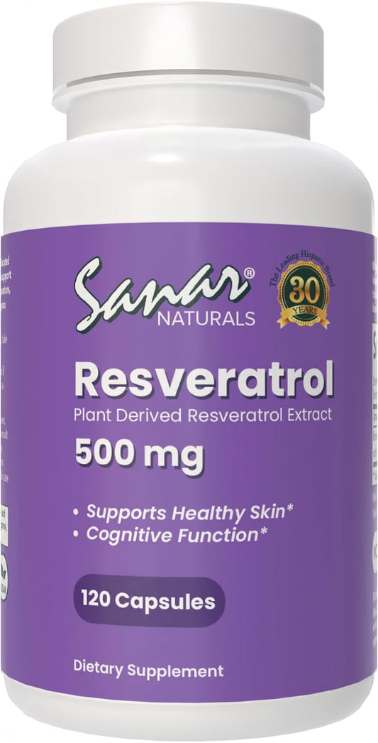 Plant Based Trans Resveratrol Supplement 500mg - Promotes Healthy Aging, Cognitive Function, & Heart Health - Vegan & Non-GMO - 120 Capsules by Sanar Naturals