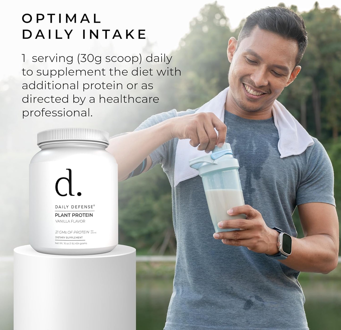 Plant-Based Vanilla Protein Powder - 454g with 21g of Vegan Protein per Serving - Low Sugar, Daily Defense Protein Powder for Women & Men