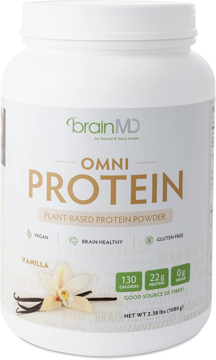 Plant-Based Vanilla Protein Powder for Energy & Recovery - 30 Servings - BrainMD Dr Amen Omni Protein - Vegan & Gluten Free