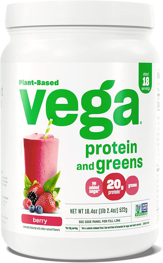 Plant-Based Vega Protein and Greens Powder, Berry Flavor - 20g Protein with Veggies, Vegan, Non-GMO, Pea Protein - 1.2 lbs