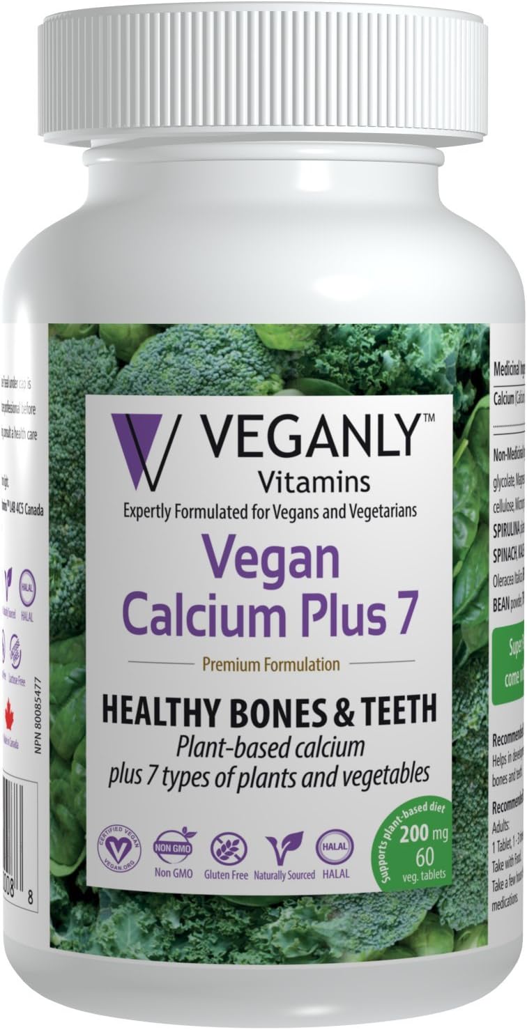 Plant-Based Vegan Calcium Plus 7 Vitamins for Strong Bones and Teeth (60 caps) by VEGANLY
