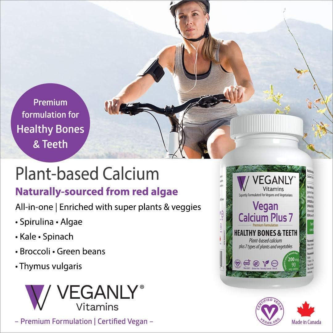 Plant-Based Vegan Calcium Plus 7 Vitamins for Strong Bones and Teeth (60 caps) by VEGANLY