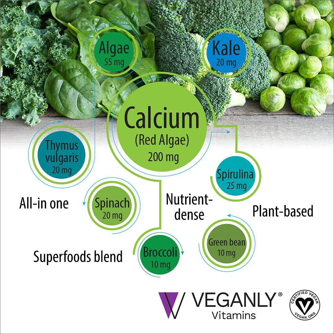 Plant-Based Vegan Calcium Plus 7 Vitamins for Strong Bones and Teeth (60 caps) by VEGANLY