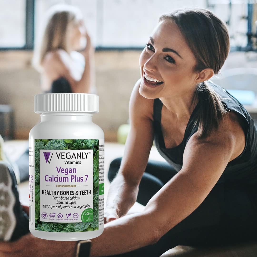 Plant-Based Vegan Calcium Plus 7 Vitamins for Strong Bones and Teeth (60 caps) by VEGANLY