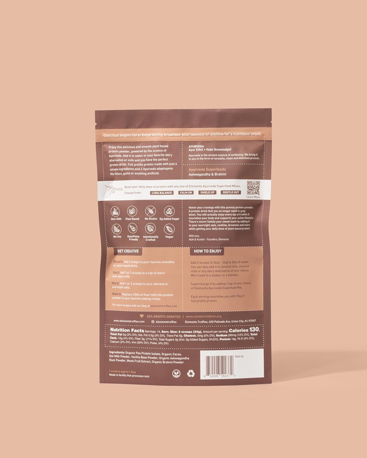 Plant-Based Vegan Chocolate Protein Powder with Pure Organic Yellow Peas & Raw Cacao - Keto-Friendly & Non-GMO - 1lb - 14 Servings