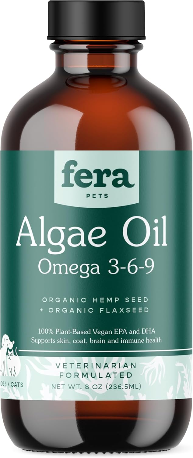 Plant-Based Vegan Omega 3 6 9 Supplement for Pets - Supports Skin, Coat, Brain, Heart, and Immune System - 8oz Bottle, 48 Servings