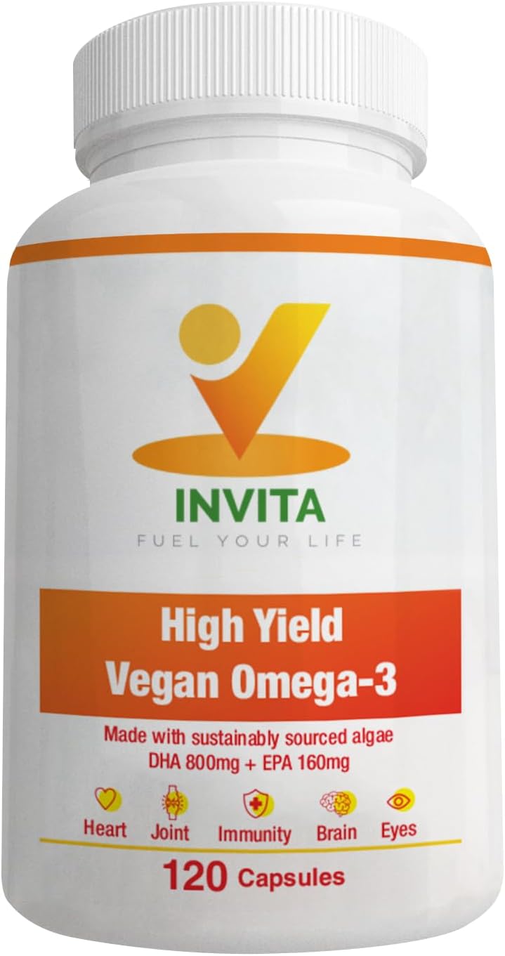 Plant-Based Vegan Omega-3 Supplement with DHA & EPA Fatty Acids - Marine Algae Capsules for Eye, Heart, Immune, Joint Health - Sustainable Option