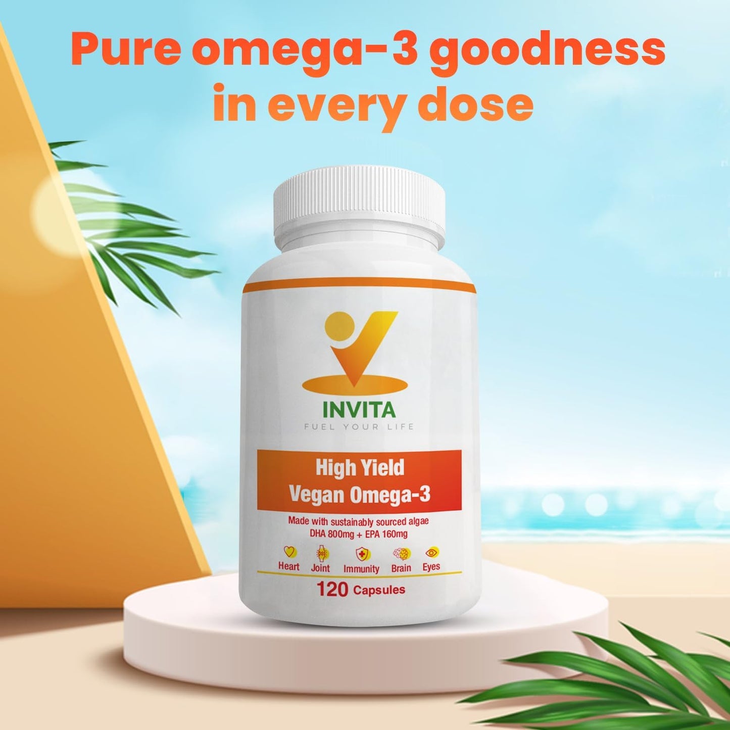 Plant-Based Vegan Omega-3 Supplement with DHA & EPA Fatty Acids - Marine Algae Capsules for Eye, Heart, Immune, Joint Health - Sustainable Option