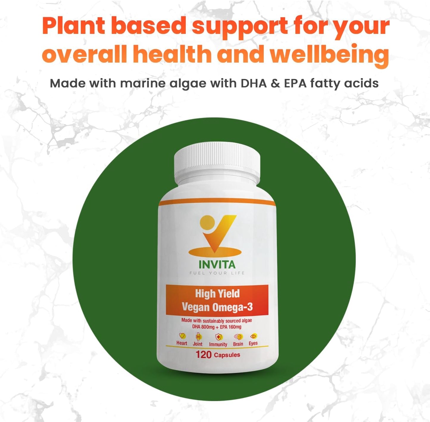Plant-Based Vegan Omega-3 Supplement with DHA & EPA Fatty Acids - Marine Algae Capsules for Eye, Heart, Immune, Joint Health - Sustainable Option