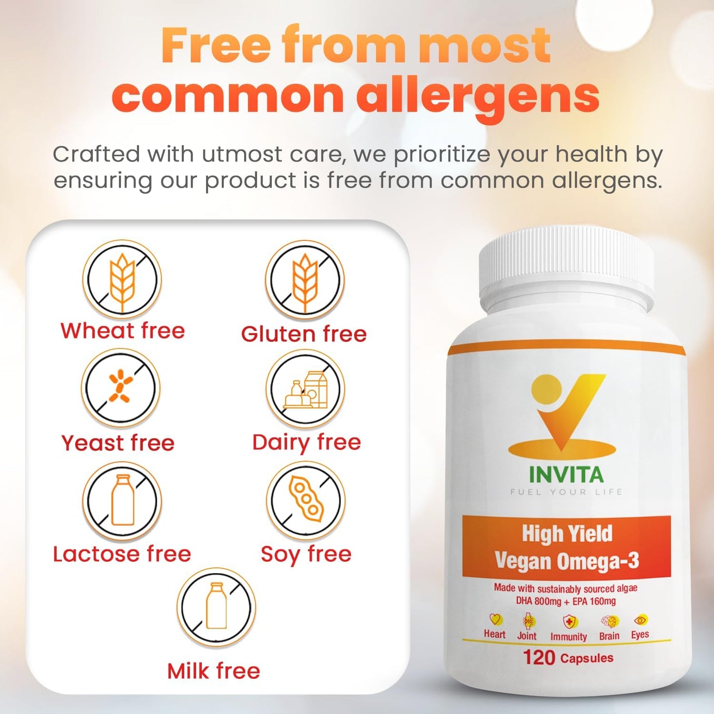 Plant-Based Vegan Omega-3 Supplement with DHA & EPA Fatty Acids - Marine Algae Capsules for Eye, Heart, Immune, Joint Health - Sustainable Option