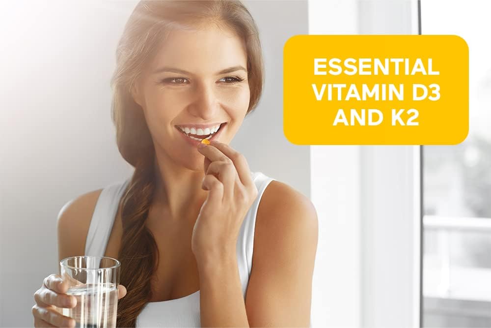 Plant-Based Vitamin D3 5000 IU + Vegan Vitamin K2 Softgels - Immune & Bone Health Supplement - 360 Count x 6 Packs - 180-Day Supply