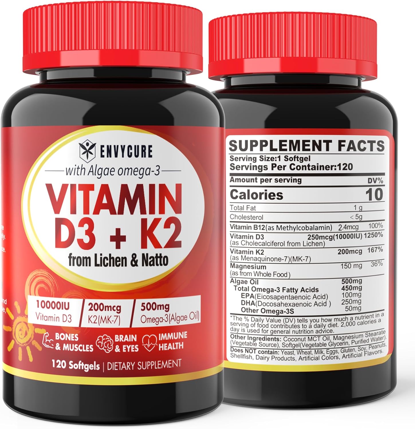 Plant-Based Vitamin D3 K2 Softgels with Omega 3, Magnesium, and Methyl B12 - 2 Pack for Bone, Muscle, and Immune Support