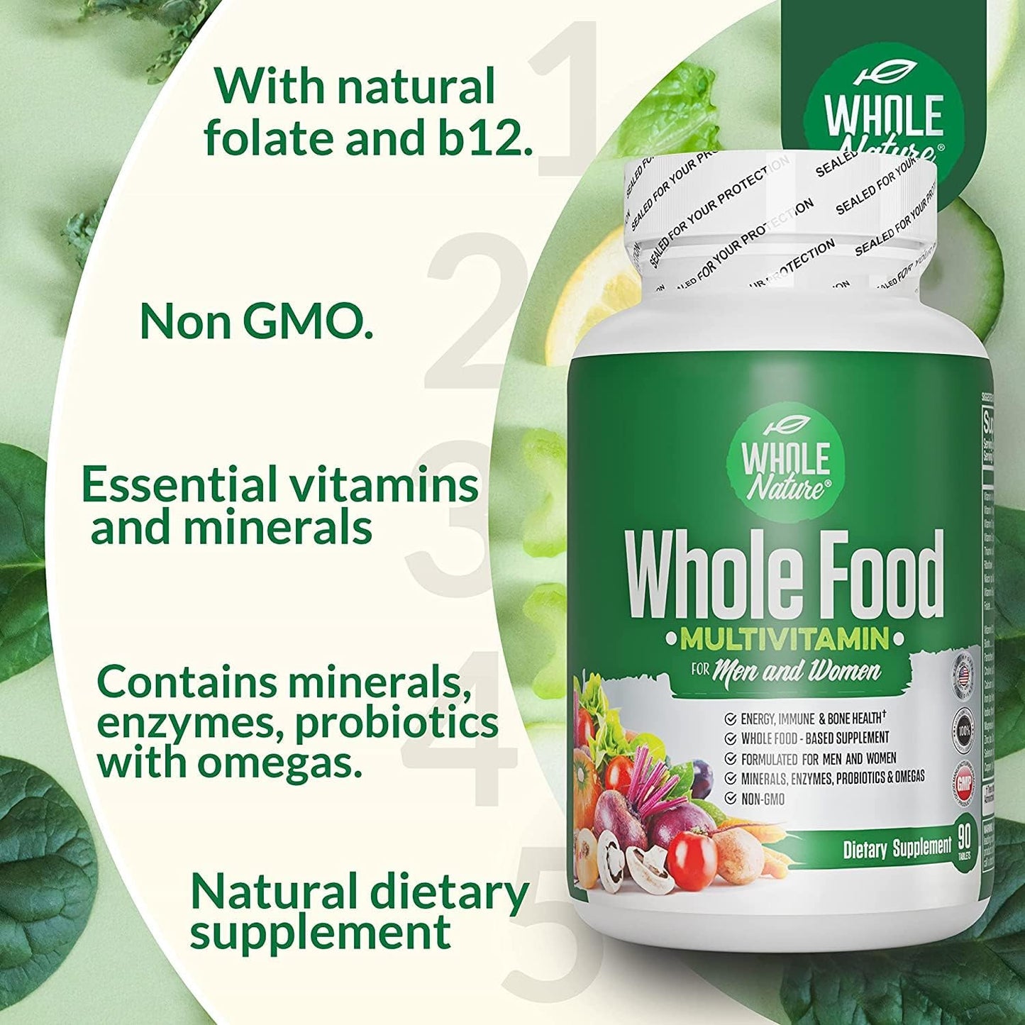 Plant Based Whole Food Multivitamin for Men and Women with Digestive Enzymes, Probiotics, and Omegas - Non-GMO Formula